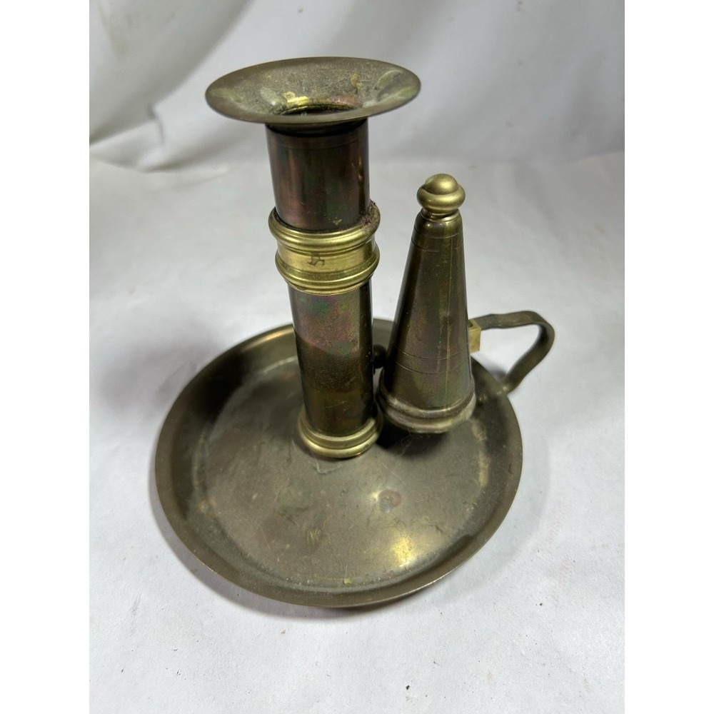 VTG Brass Chamberstick Candlestick Holder with Finger Loop and Snuffer Hong Kong